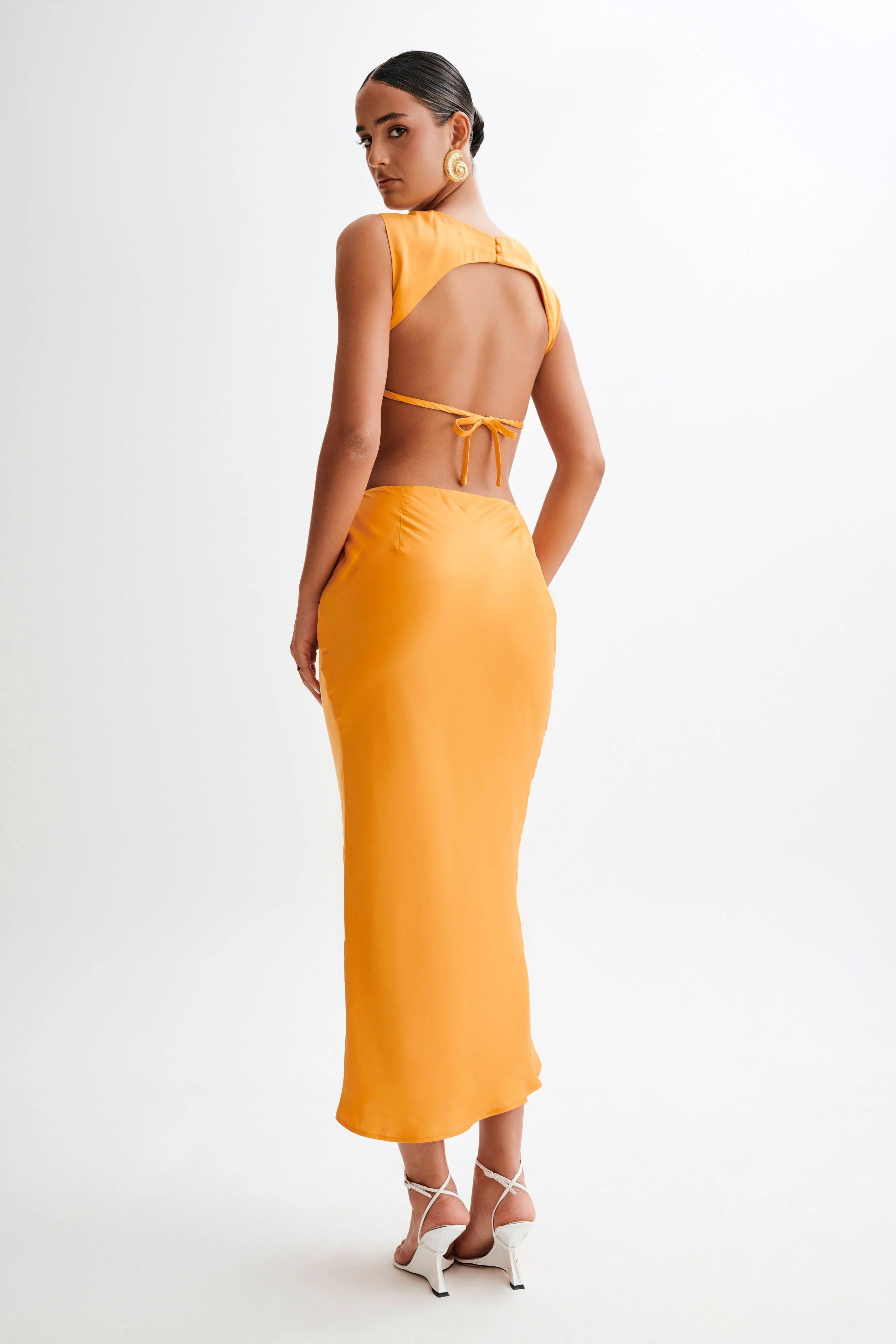 Viviana Satin Maxi Skirt - Tangerine | MESHKI US