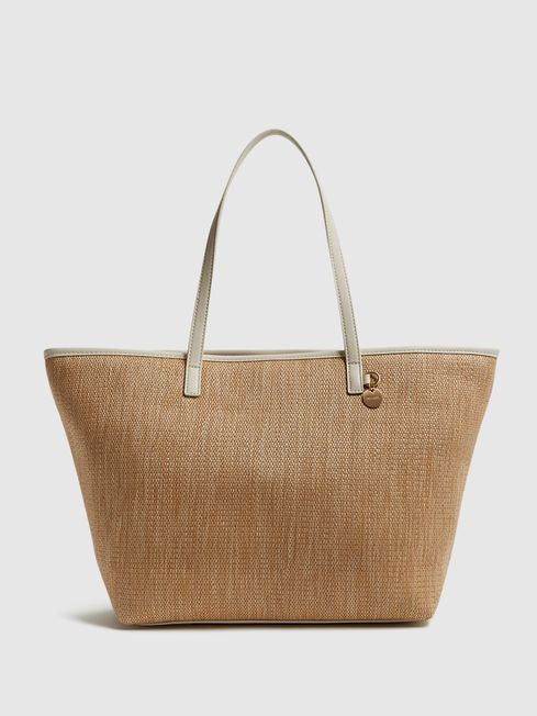 Reiss Natural/Off White Dena Raffia Tote Bag | Reiss US