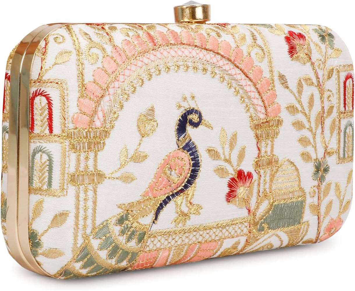LONGING TO BUY Hand Crafted Designer Box Clutch - Zari Embroidery For Women | Amazon (US)