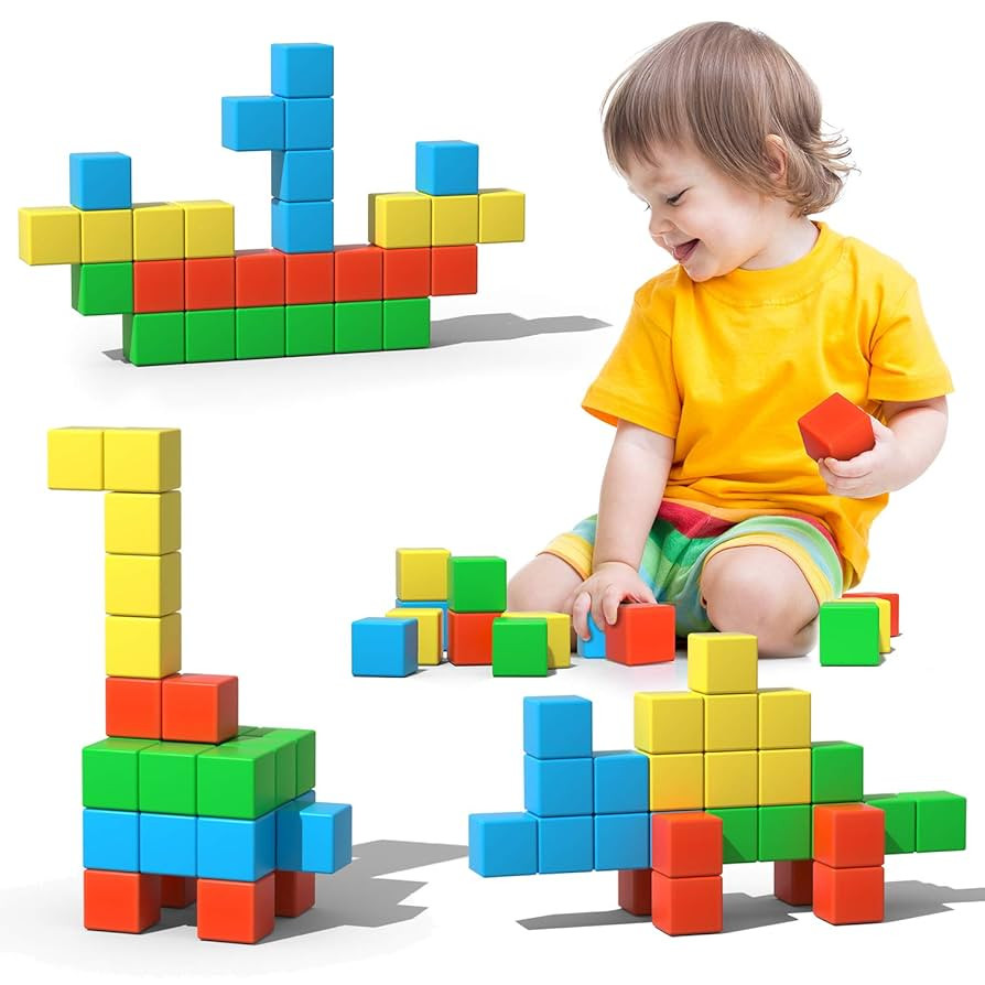 Magnetic Blocks, 1.34 inch Large Magnetic Building Blocks, 3D Magnetic Cubes for Toddlers, Presch... | Amazon (US)
