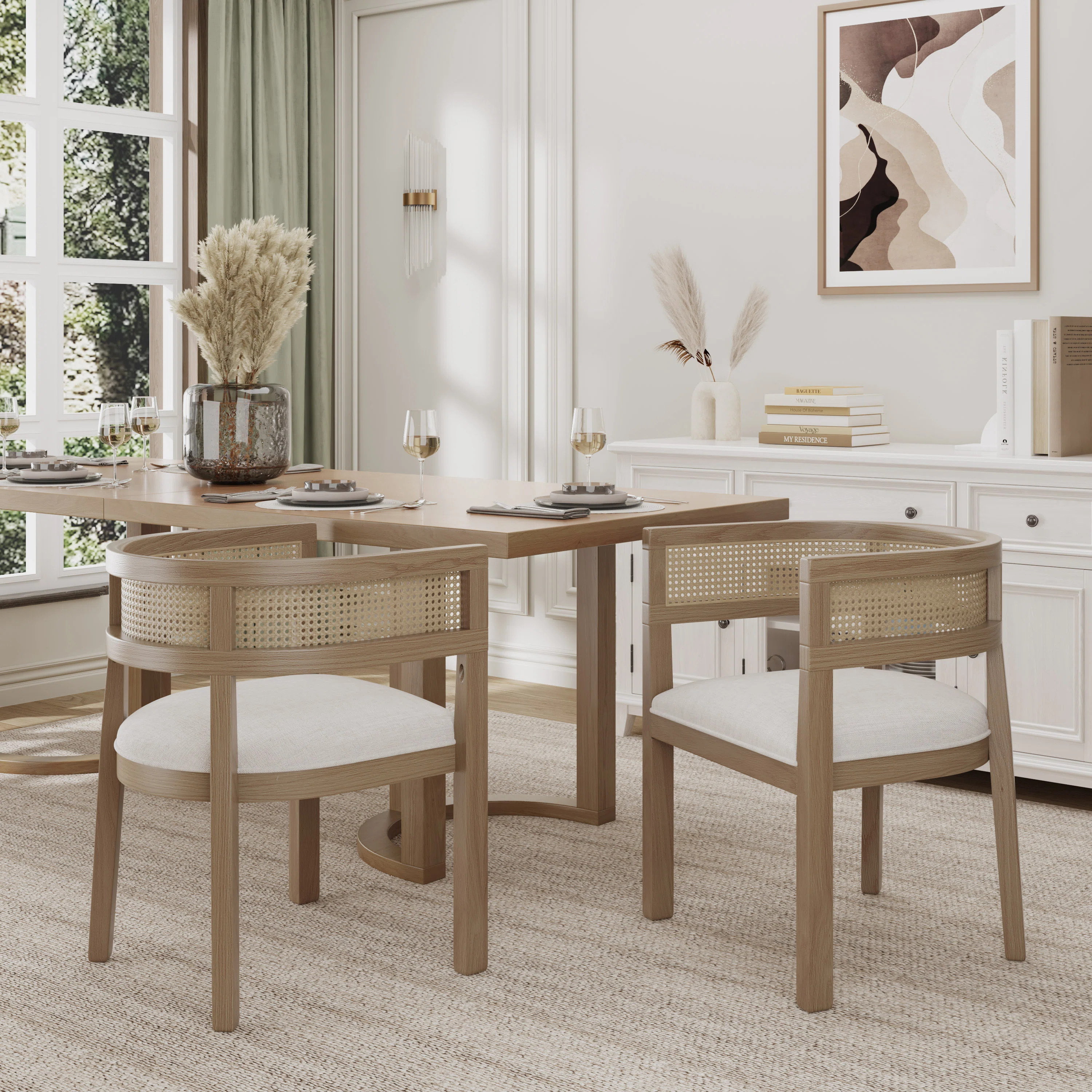 Chassidi Wood And Rattan Upholstered Arm Chairs (Set of 2) | Wayfair North America