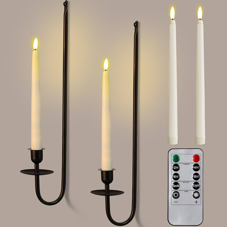 Tessco for you Candelabros de Metal para Montaje en Pared con Velas Cónicas LED Sin Llama de 9.6... | Amazon (US)