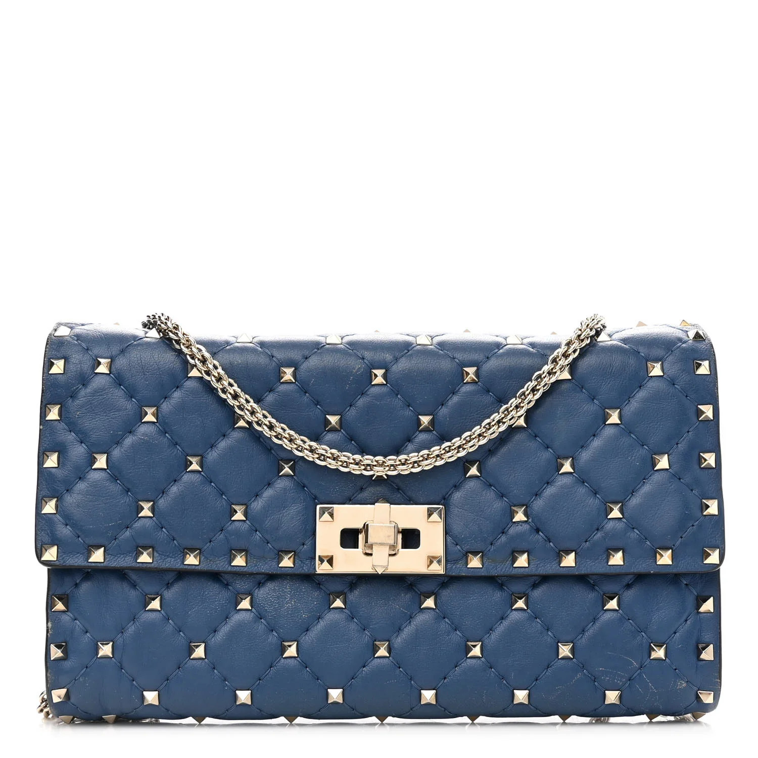 Nappa Rockstud Spike Wallet on Chain Pure Blue | FASHIONPHILE (US)