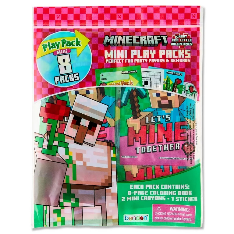 Minecraft 8 Count Mini Play Pack with Small Coloring Book and Crayons, Valentine's Day Greeting C... | Walmart (US)