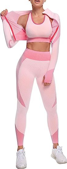 OLCHEE Women's 2 Piece Tracksuit Workout Set - High Waist Leggings and Crop Top | Amazon (US)