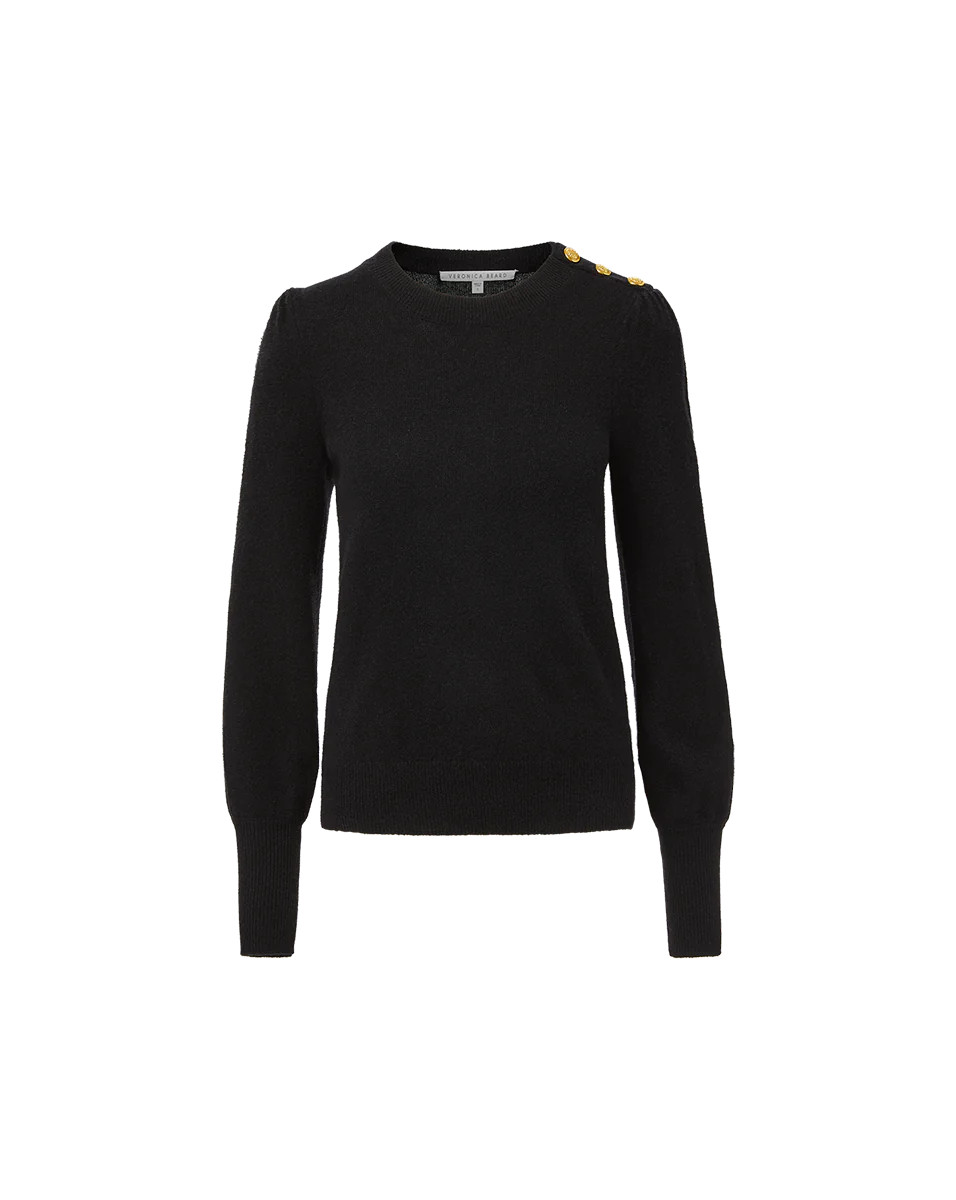 Nelia Cashmere Pullover | Button Accent in Black | Veronica Beard | Veronica Beard