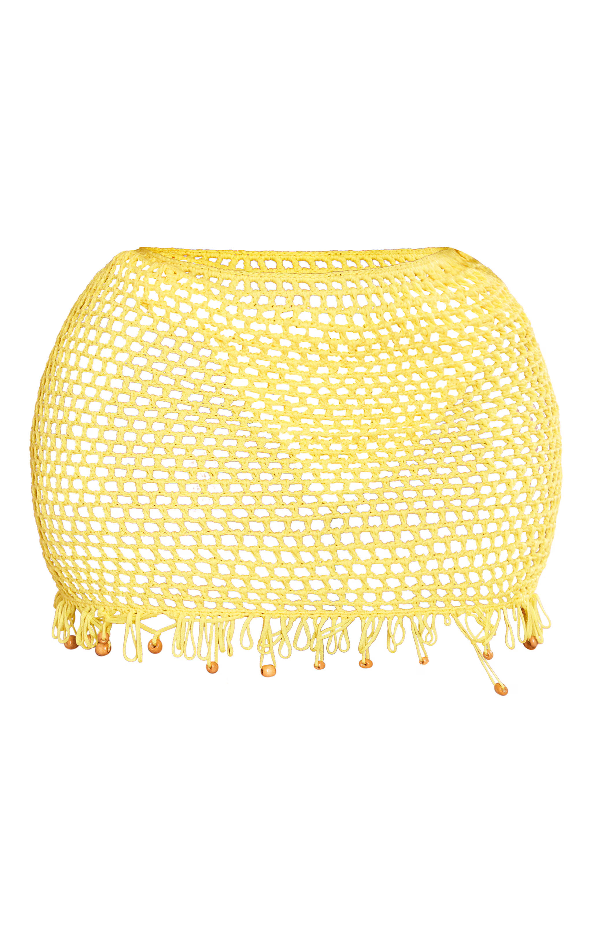 Plus Yellow Bead Detail Tassle Crochet Mini Beach Skrit | PrettyLittleThing US