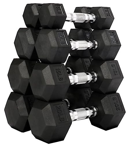 Fitvids Rubber Encased Hex Dumbbell, Set Including 5, 10, 15, 20LB Pairs | Amazon (US)