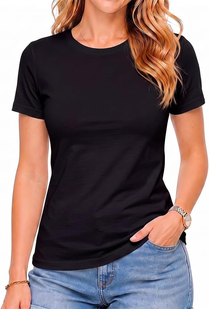 Women's 100% Natural Cotton T-Shirt Regular Fit Crew Neck Short Sleeve | Amazon (US)