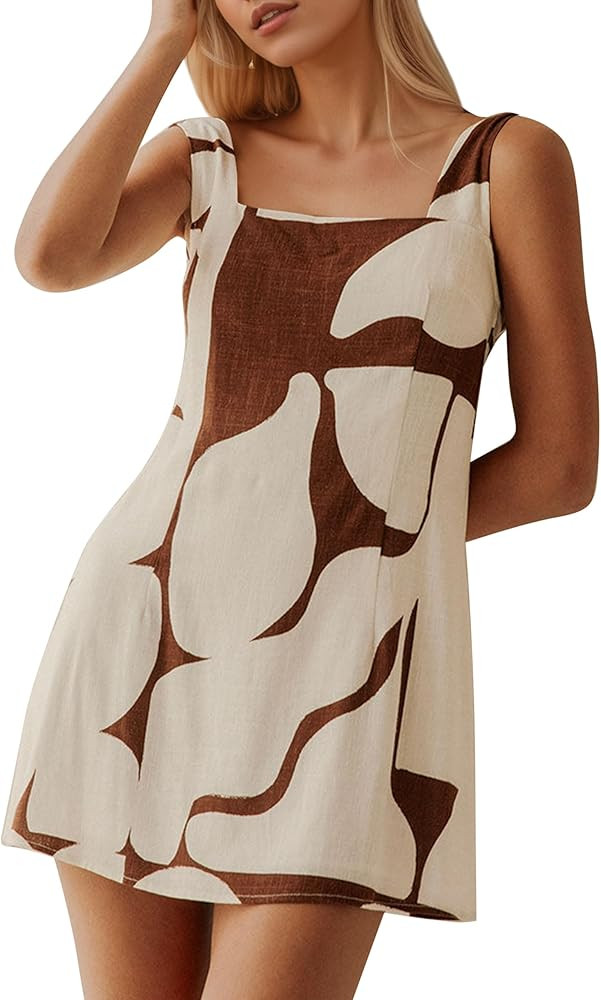 MISSACTIVER Women Sleeveless Mini Dress Print Backless Square Neck Tank Dress Boho Vacation Sundr... | Amazon (US)