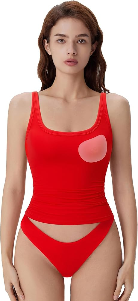 SUUKSESS Women Built in Bra Scoop Neck Tank Tops Double Lined Summer Going Out Camisole Tops | Amazon (US)