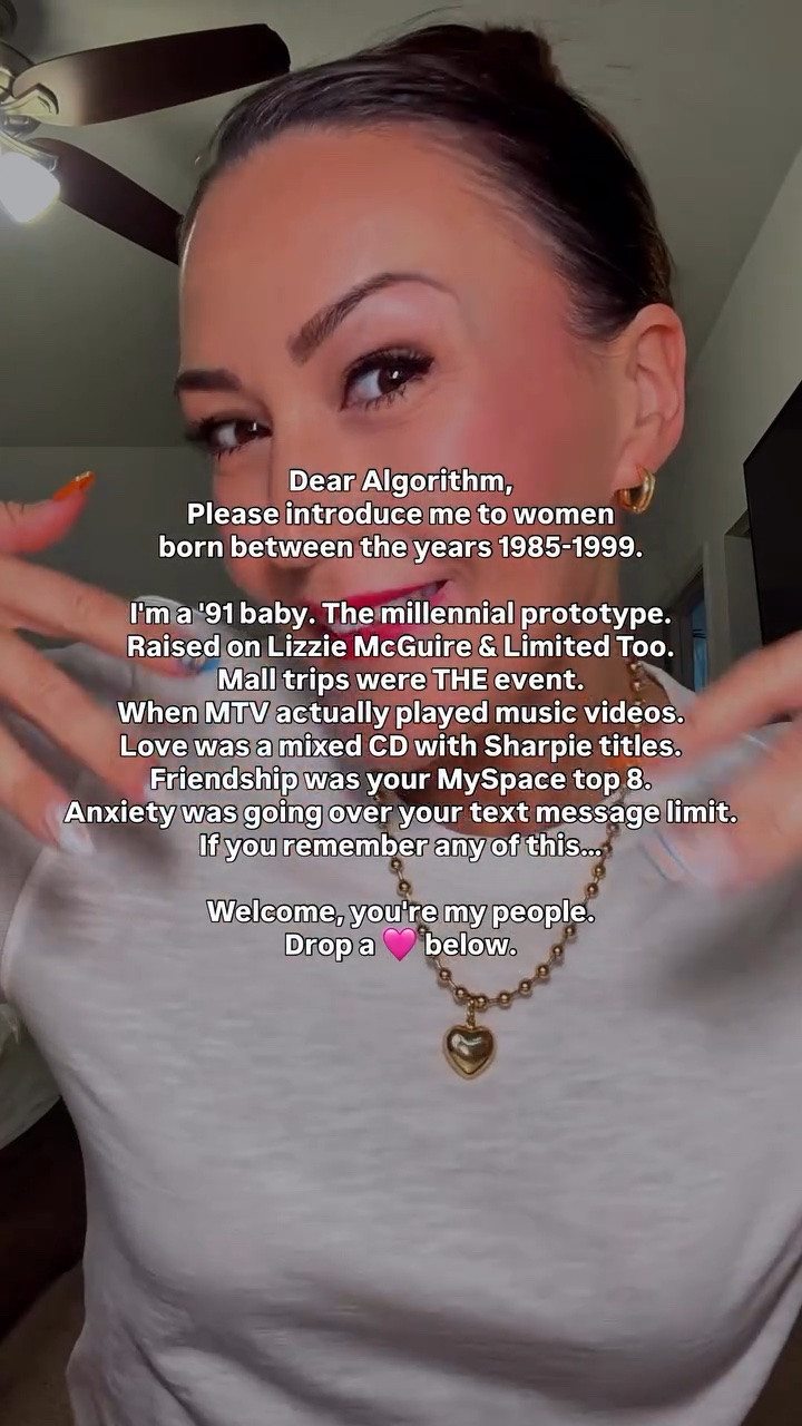 I’m looking for my people 👀

The ones who remember mall trips as THE event. When MTV played music videos.

Love was a mixed CD with Sharpie titles. We learned HTML for our MySpace layouts and felt the anxiety of going over our text message limit.

If you remember the weight of a Razr or the glow of a flip phone at a concert, this is for you.

We grew up in the in between. Analog childhood, digital adolescence. And now you’re choosing yourself in your 30s?

Let’s find each other 🩷