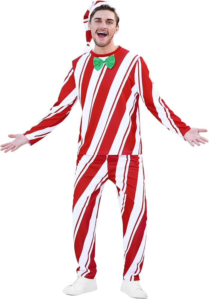 Arvilhill Mens Candy Cane Costume Christmas Novelty Hat Shirt Tie Pants Outfits (S-XXL) | Amazon (US)