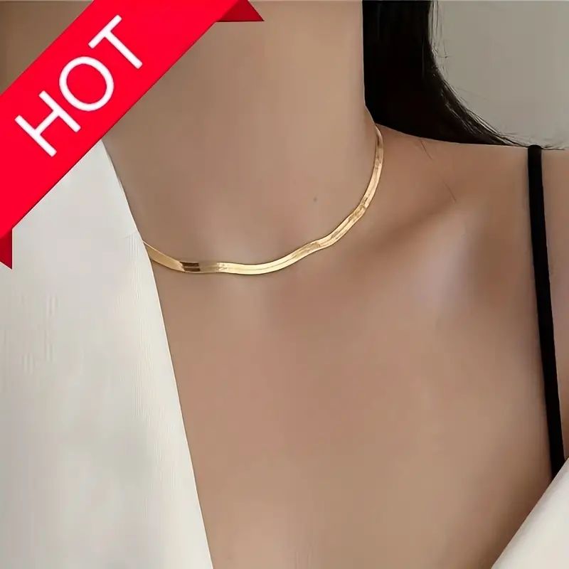 1pc-stainless 18k Gold Plated Herringbone Necklace for Women - Stylish and Durable Jewelry Gift | Temu Affiliate Program