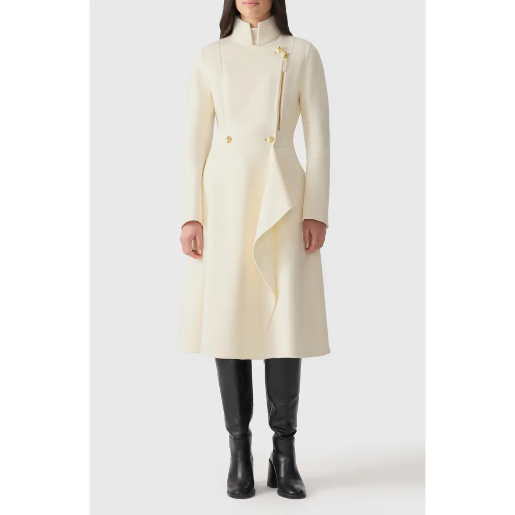Mackage Annia Asymmetric Wool Double Face Coat in Cream at Nordstrom, Size X-Large | Nordstrom