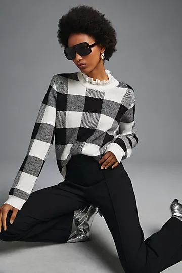 By Anthropologie Plaid Ruffle-Collar Pullover Sweater | Anthropologie (US)