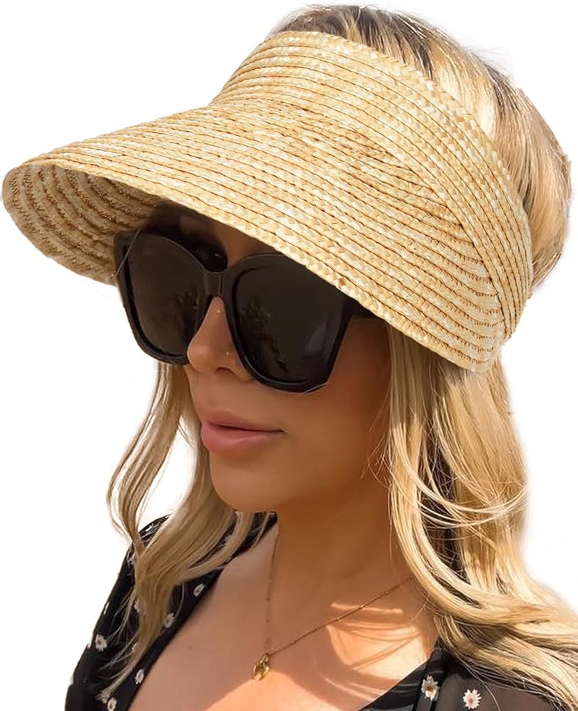 FURTALK Natural Straw Visors Sun Visor Hats for Womens Summer Straw Sun Beach Hat Foldable Roll U... | Amazon (US)