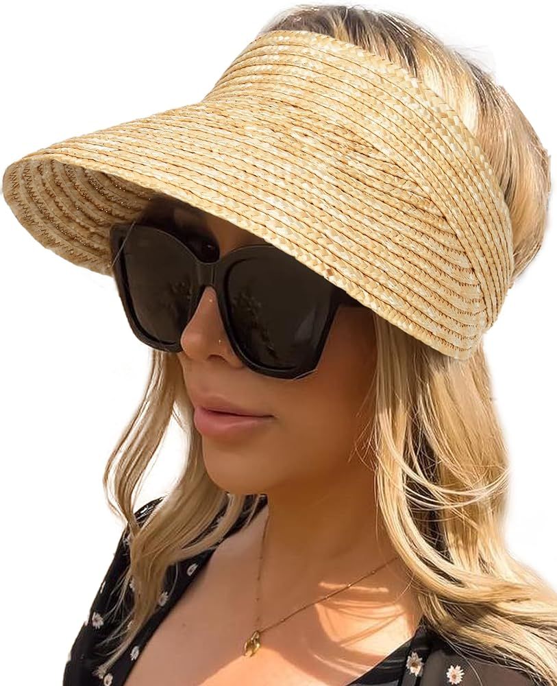 FURTALK Natural Straw Visors Sun Visor Hats for Womens Summer Straw Sun Beach Hat Foldable Roll U... | Amazon (US)