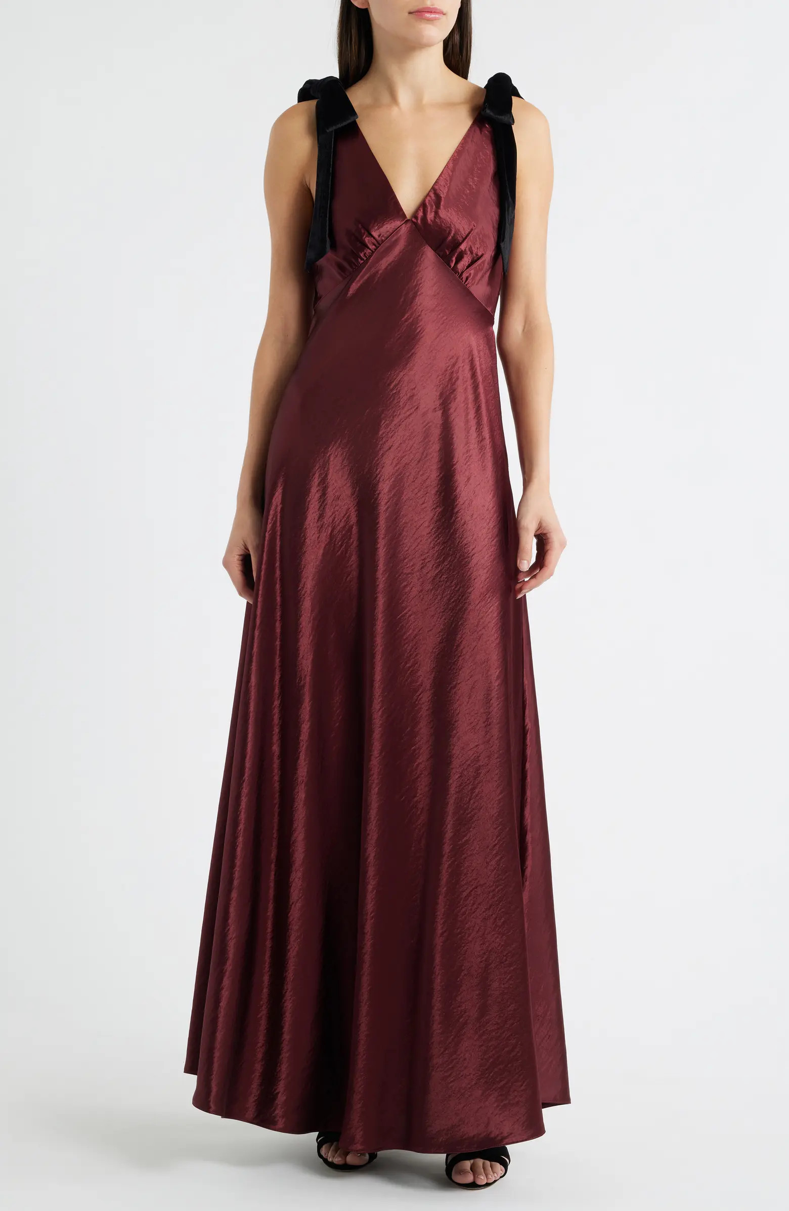 Holly Velvet Tie Hammered Satin Gown | Nordstrom