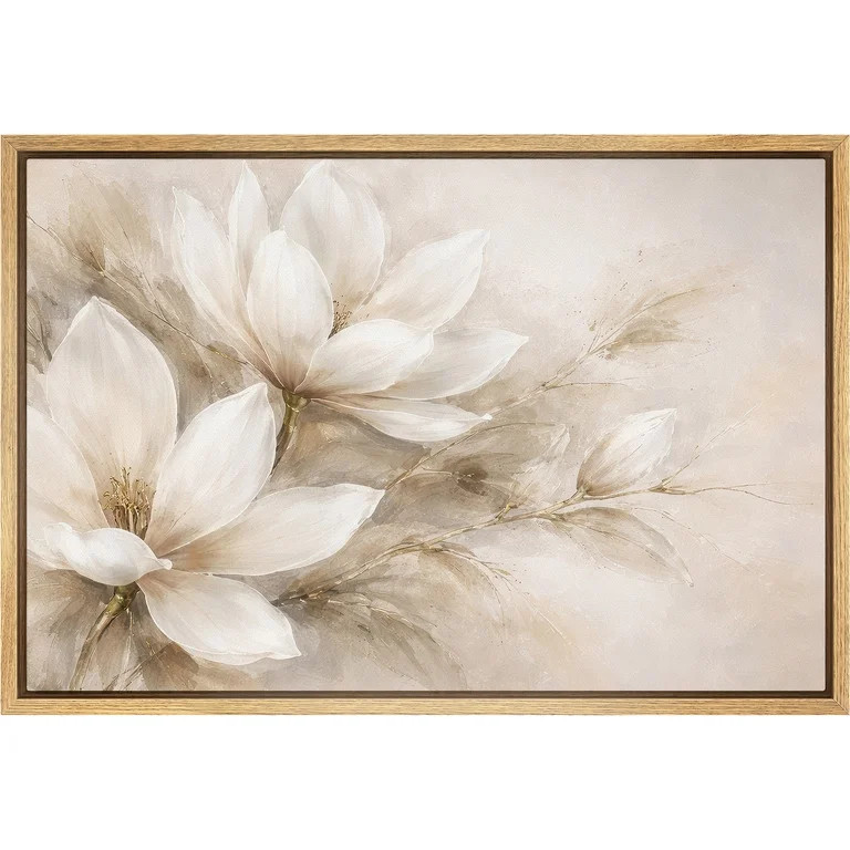 Framed Canvas Print Flower Wall Art Modern Decorative for Living Room Bedroom - 24"x36" NATURAL | Walmart (US)