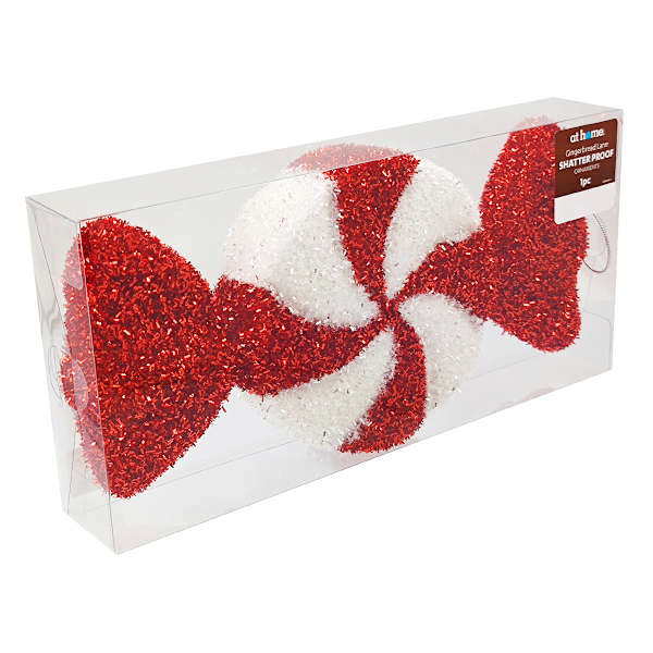 Red & White Tinsel Candy Ornament | At Home