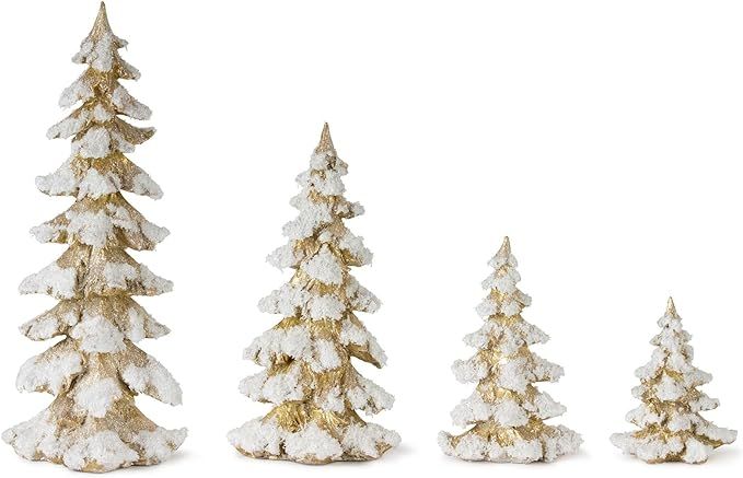 Contemporary Home Living Set of 4 Brown and White Frosted Christmas Tree Tabletop Decors 18" | Amazon (US)