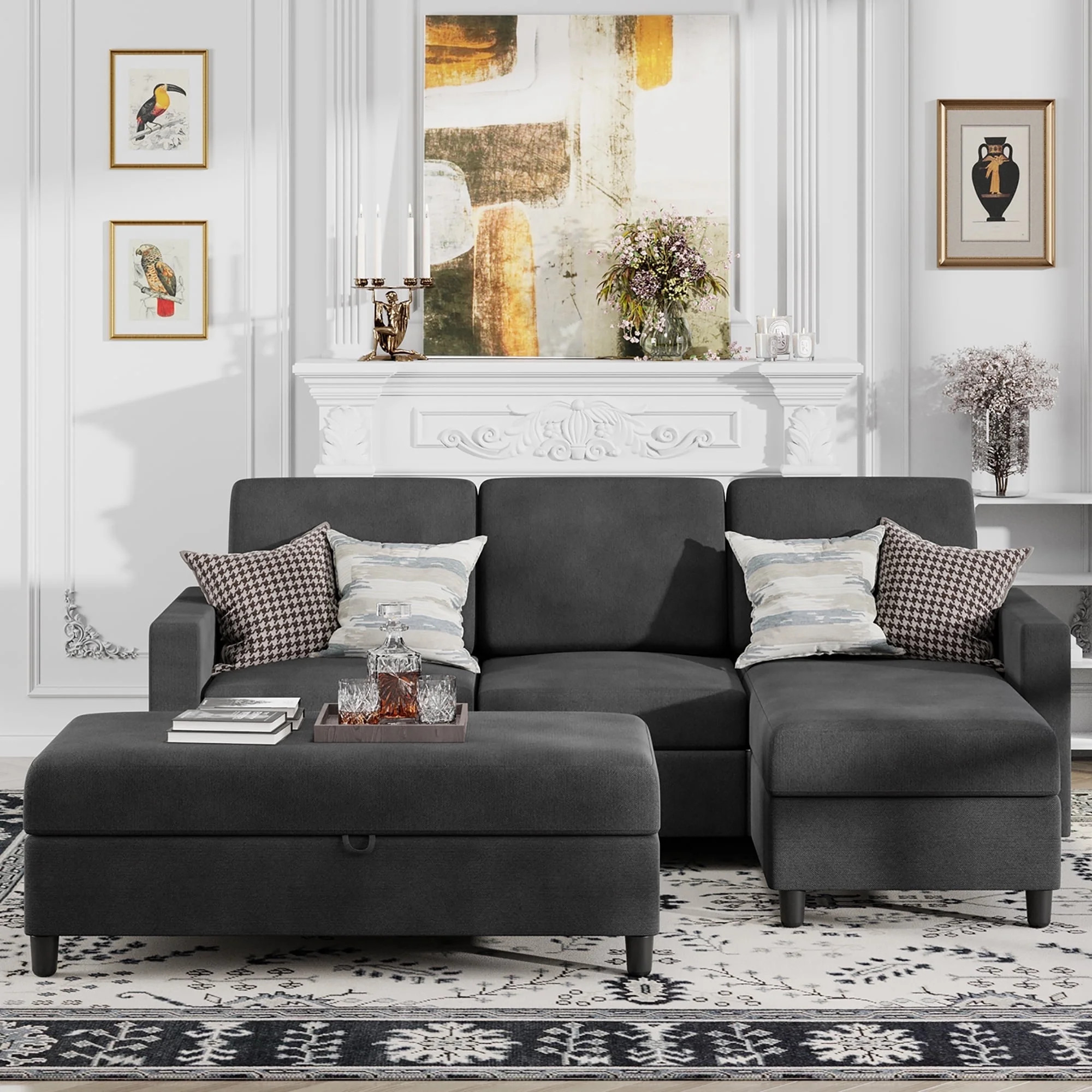 Walsunny Sectional Sofa Couch Set L Shaped Couch Sofa Sets for Living Room 4 Seat with Storage Ottoman for Small Apartment | Walmart (US)