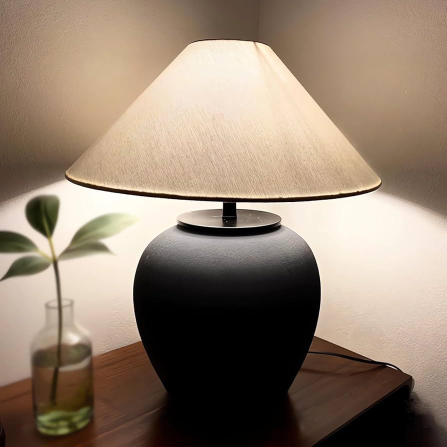Rustic Farmhouse Table Lamps, Black 21.6” Tall Ceramic Table Lamp, Simple Textured Ceramic Lamp... | Amazon (US)