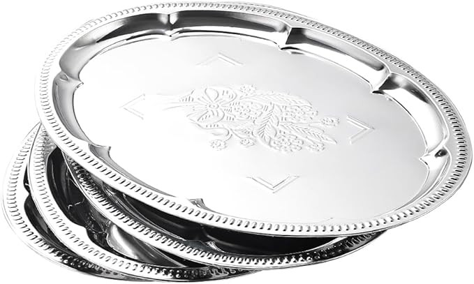 4-Pack 15.7" x 11.8" Large Silver Serving Trays for Party Set - Oval Floral Engraved Serving Plat... | Amazon (US)