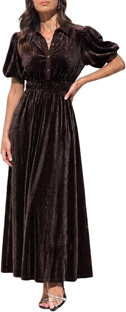 Sissyaki Women's Velvet Maxi Dress 2026 Fall Collared Dress with Pockets | Amazon (US)