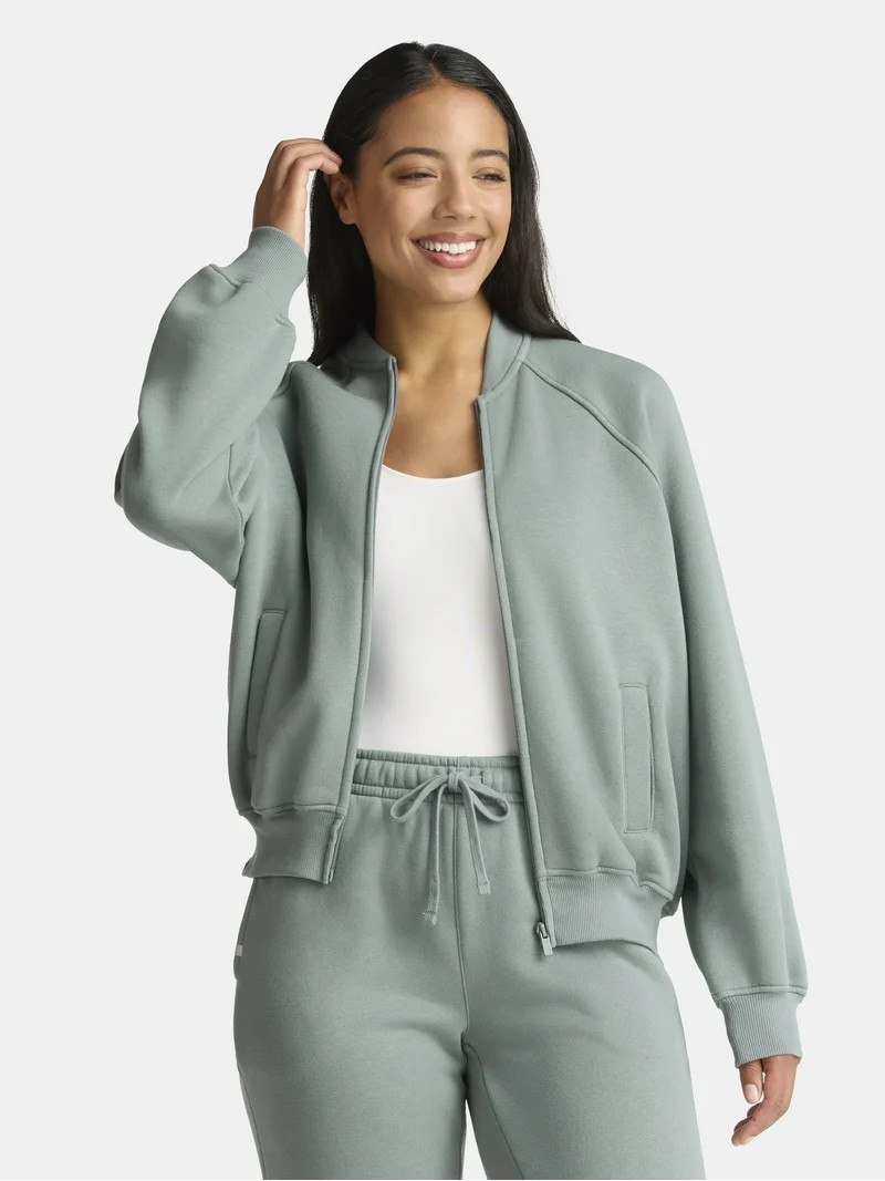 Athletic Works Women's Zip Front Fleece Bomber Jacket, Sizes XS-XXXL | Walmart (US)