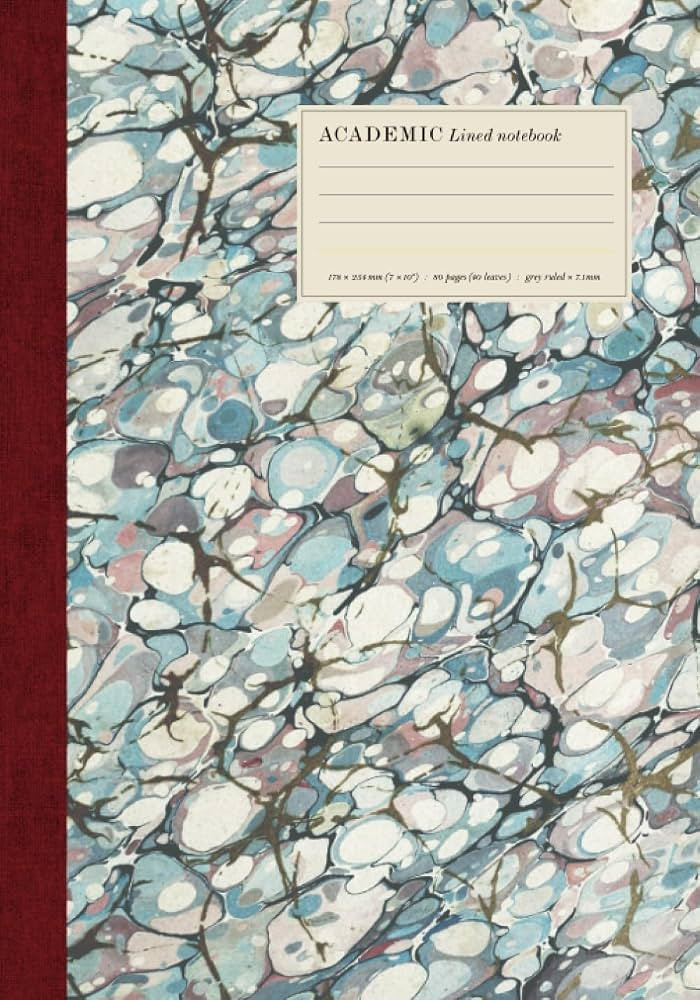Academic notebook: vintage-style marbled paper effect cover, college ruled paperback, cream paper... | Amazon (US)
