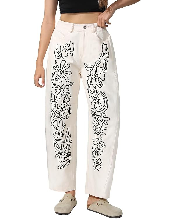 Kedera Embroidered Jeans for Women 2025 Baggy Boyfriend Jeans Barrel Leg Horseshoe Jeans Women Vi... | Amazon (US)