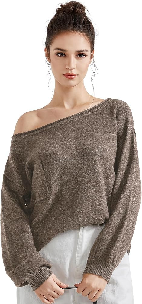 SUUKSESS Women Off The Shoulder Knitted Sweaters Long Sleeve Crew Neck Oversized Pullover Sweater... | Amazon (US)
