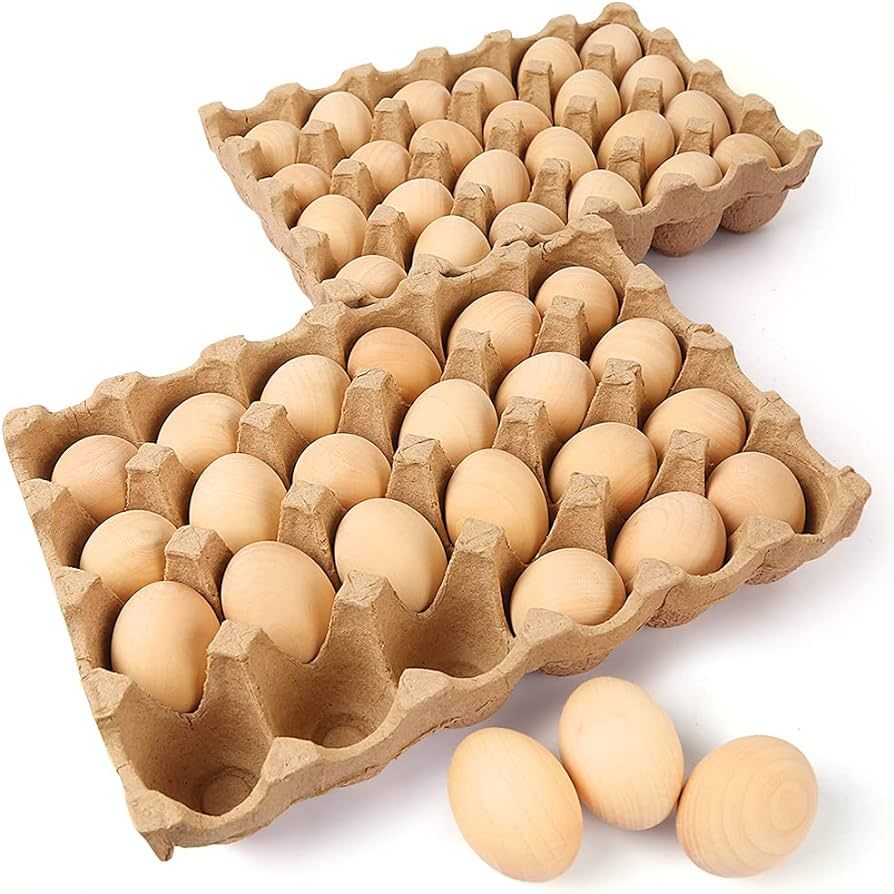 SallyFashion 48 Pcs Unpainted Wooden Eggs Fake Eggs Easter Eggs for Children DIY Game,Kitchen Cra... | Amazon (US)