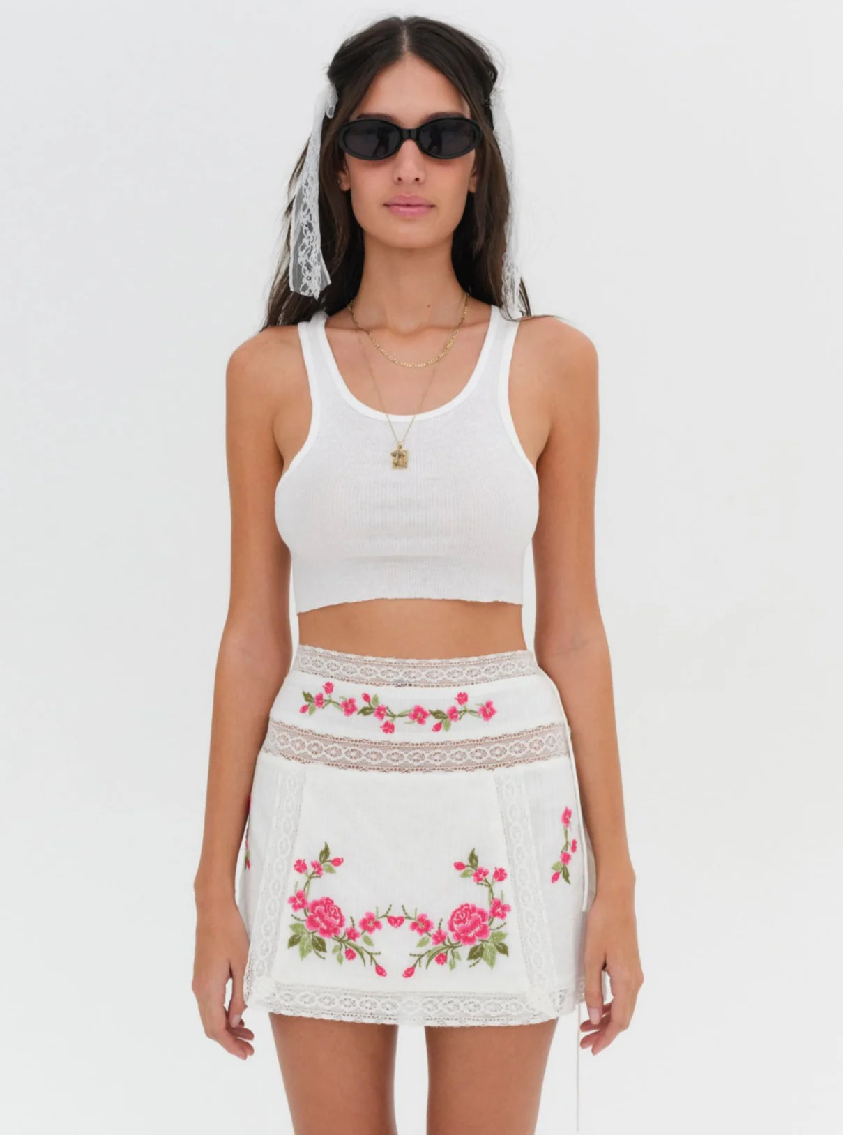 Jolene Embroidered Mini Skirt | For Love & Lemons