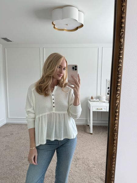 Causal spring OOTD. I love this mixed knit peplum top from Nordstrom. It is so soft and comfortable. I paired it with these vintage jeans from J.crew  

#LTKfindsunder100 #LTKSeasonal #LTKstyletip
