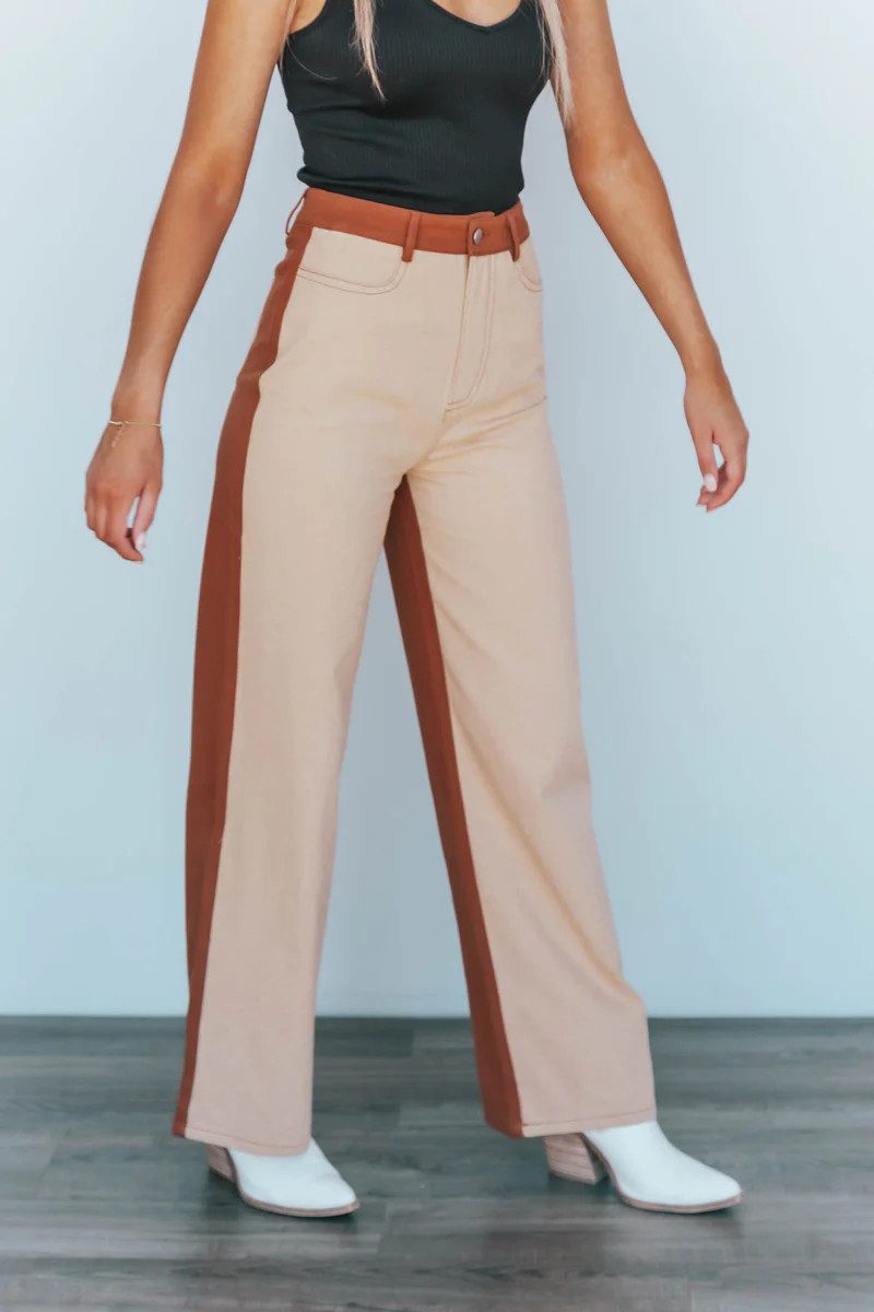 Edge Of Seasons Taupe-Brown Twill Straight Pants | Apricot Lane Boutique