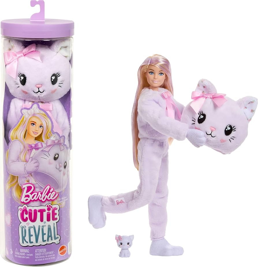 Barbie Cutie Reveal Doll & Accessories, Cuddly Series Kitten with 10 Surprises Including Color Ch... | Amazon (US)