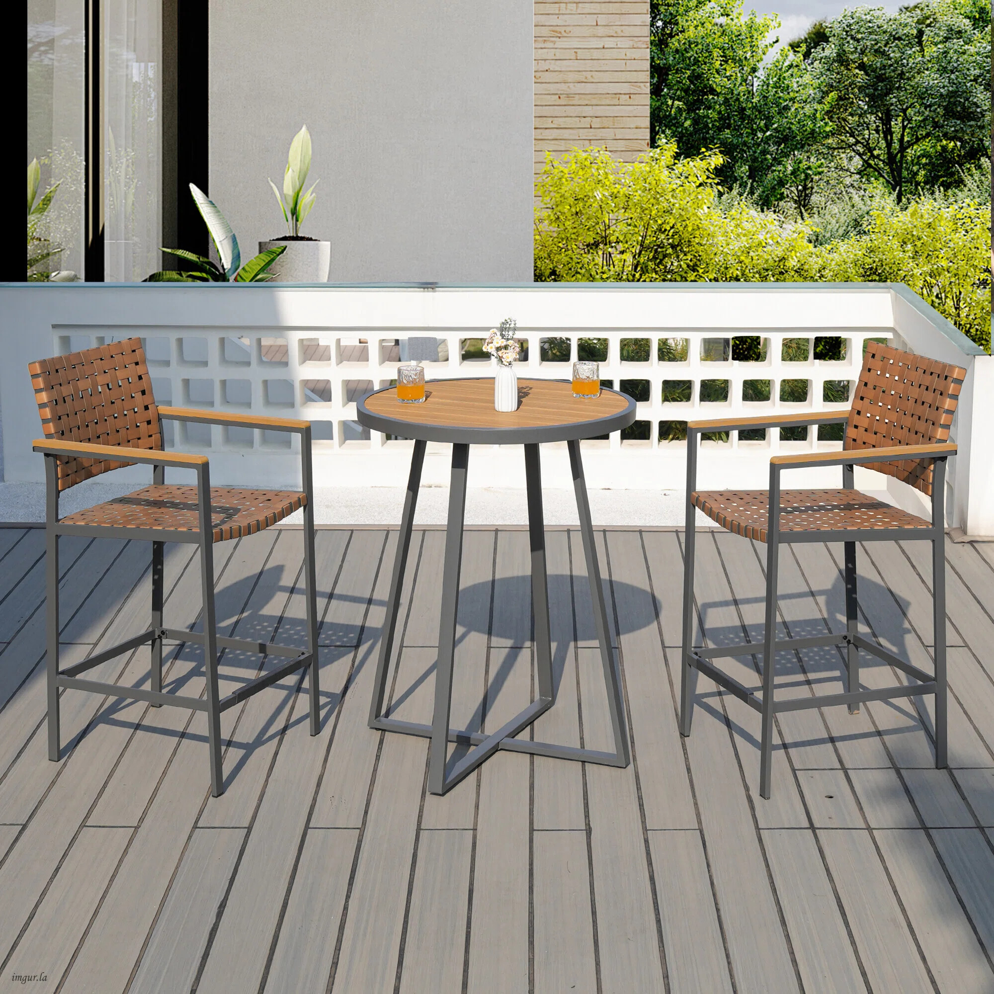 3 Piece Bar Height Patio Table and Chairs Set, High Top Bistro Set with Fauxwood Armrest | Wayfair North America