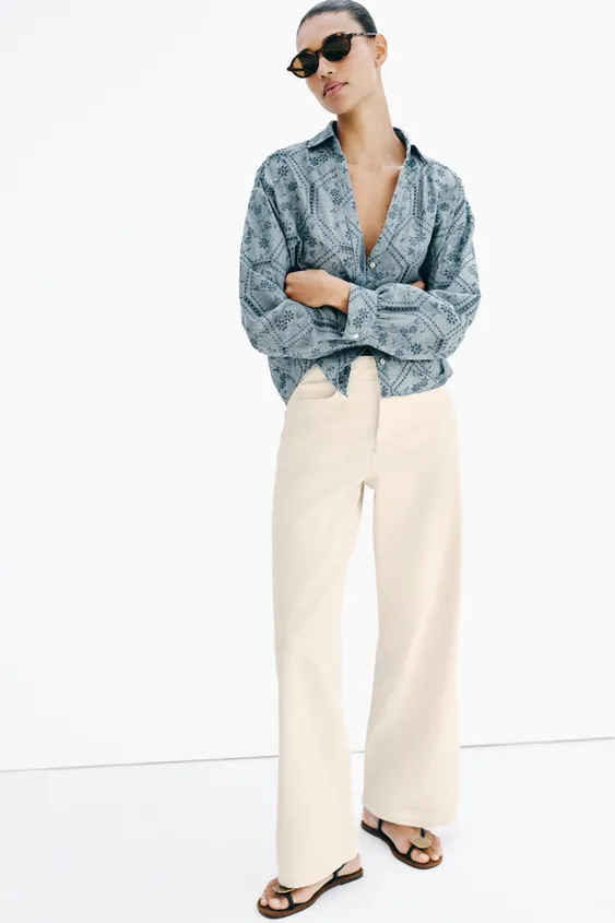 EMBROIDERED EYELET SHIRT | Zara US