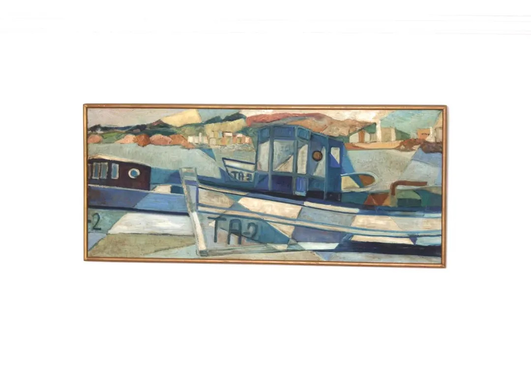 Original  Swedish Oil on Canvas – “Boats” by Kjell Lindberg – Vintage & Framed 90 × 39.5... | Etsy (US)