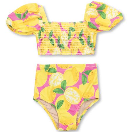 Summer Lemonade Girls High Waist Smocked Bikini 6m-10 | Shade Critters