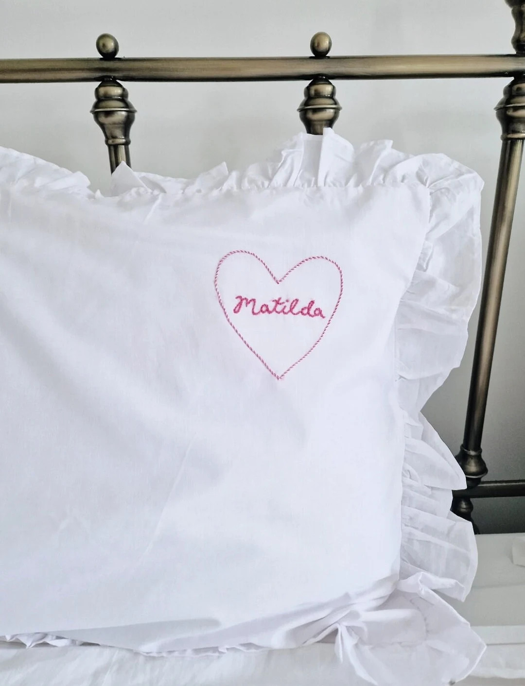 Hand Embroidered Name Pillowcase: Heart Frill Personalized - Etsy | Etsy (US)