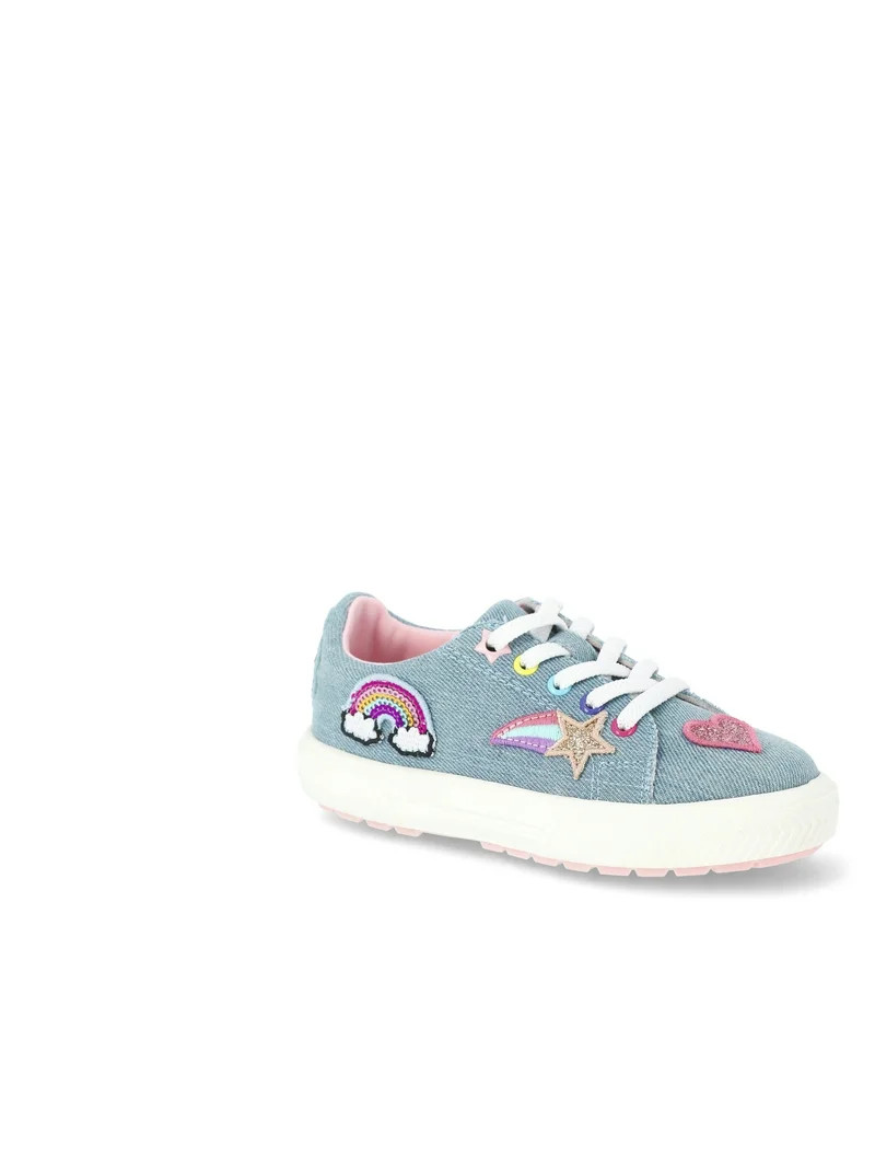 Wonder Nation Toddler Girls Denim Low Court Sneakers with Patches | Walmart (US)