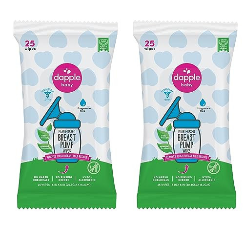 Breast Pump Wipes by Dapple Baby, Hypoallergenic & Powered by Plants, Removes Milk Residue, Leaves No Taste, Convenient Wipes Pouch, Fragrance Free, 25 Count (Pack of 2) | Amazon (US)