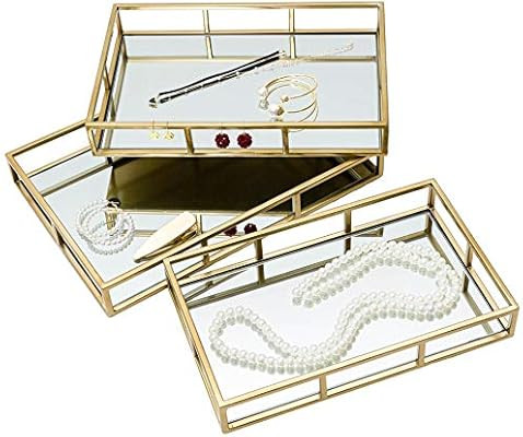 3 Pcs Nesting Gold Mirror Tray, Decorative Jewelry Perfume Trays for Vanity, Dresser, Bathroom, B... | Amazon (US)