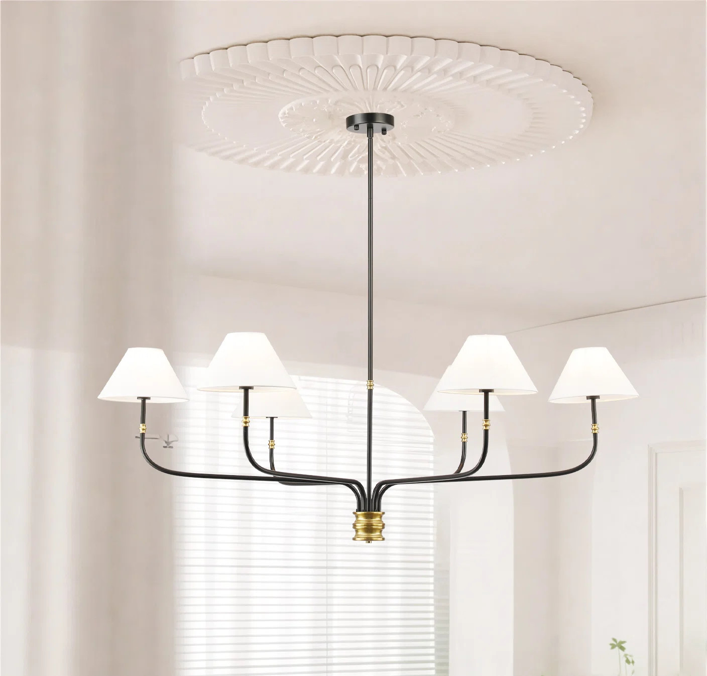 6-light Minimalist French Chandelier- Black With Brushed Brass Accent | Wayfair North America