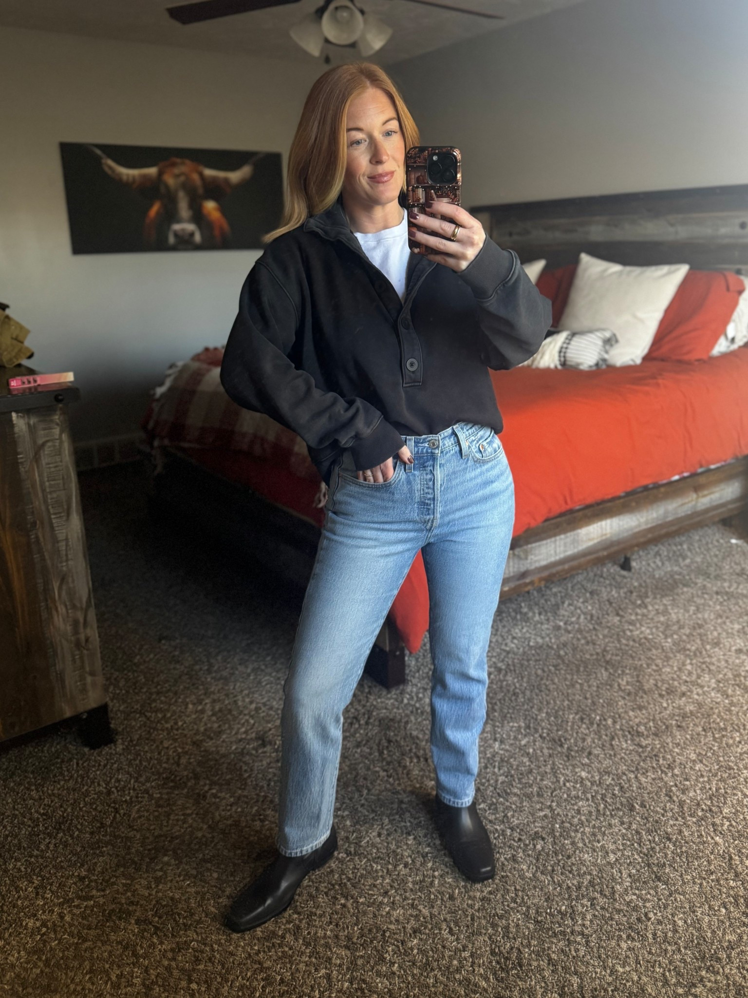 Tee is a Medium
Sweatshirt is a Small
Jeans I size up one size to a 26w x 28L - Shade is Hollow Days
Boots are true size 7.5

#LTKSeasonal