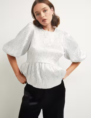Cotton Blend Textured Blouson Sleeve Blouse | Nobody's Child | M&S | Marks & Spencer (UK)